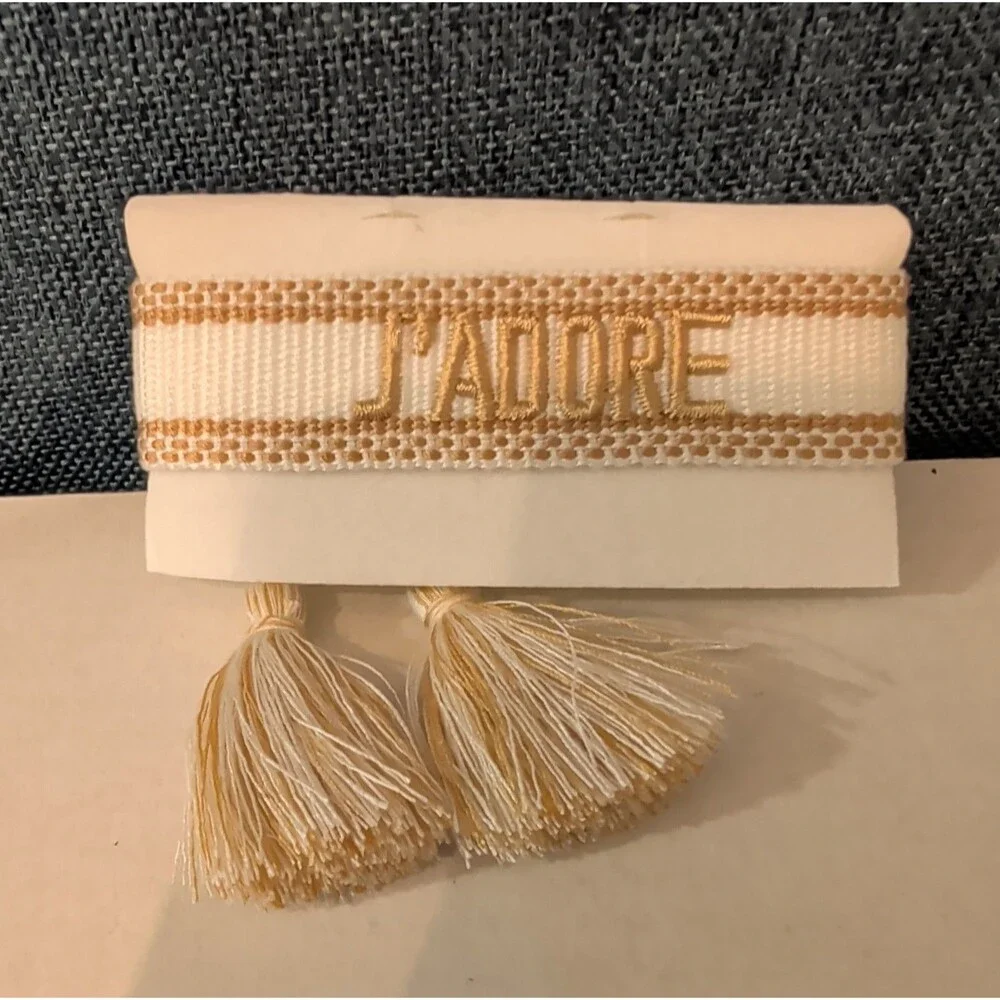 Coresky J'Adore Embroidered Woven Tassel Bracelet Gold Boho NIB